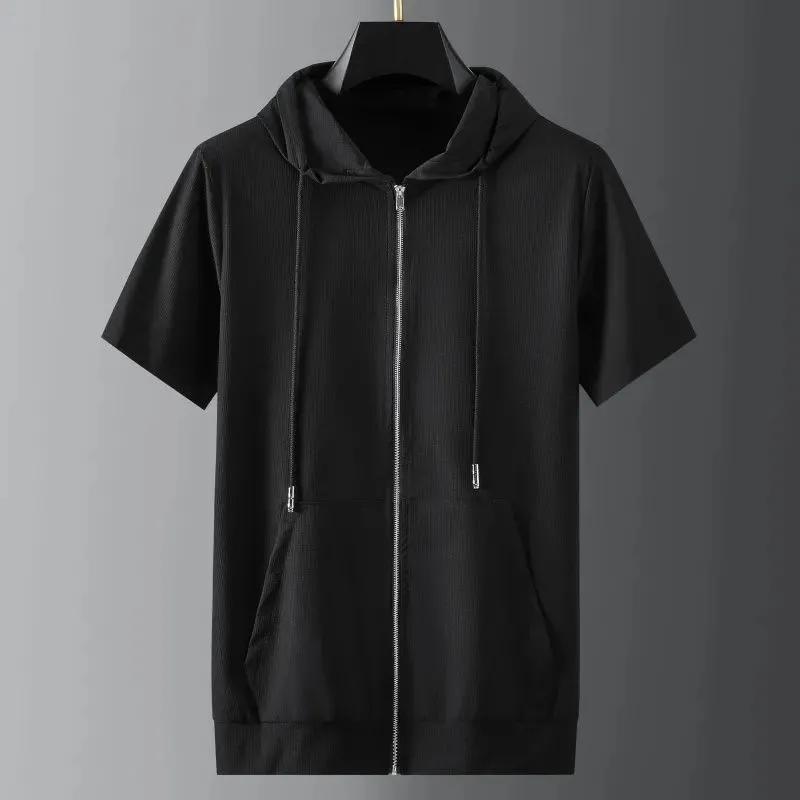 Conjunto esportivo leve e respirável de verão masculino com zíper e decote em V manga curta + conjunto de calças