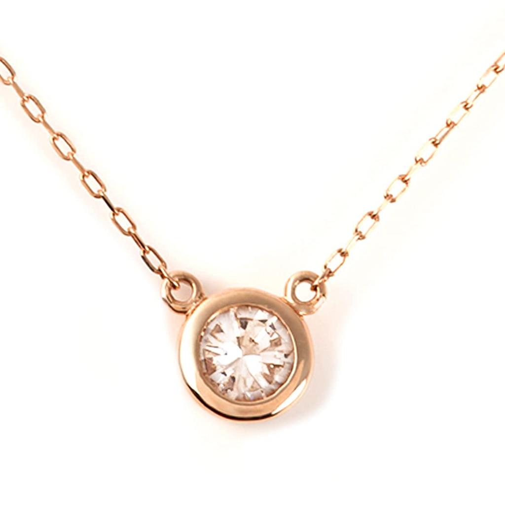 PLUSTER Diamond Necklace in Pink Gold with a Single Natural Diamond and a 40cm K10 Chain Box A Popular Gift for Birthdays and Women's (0.15ct) [Gift