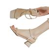 Coarse heel pearl square head sandals female summer 2025 new wear thick heel fairy style high heel open toe cool slippers