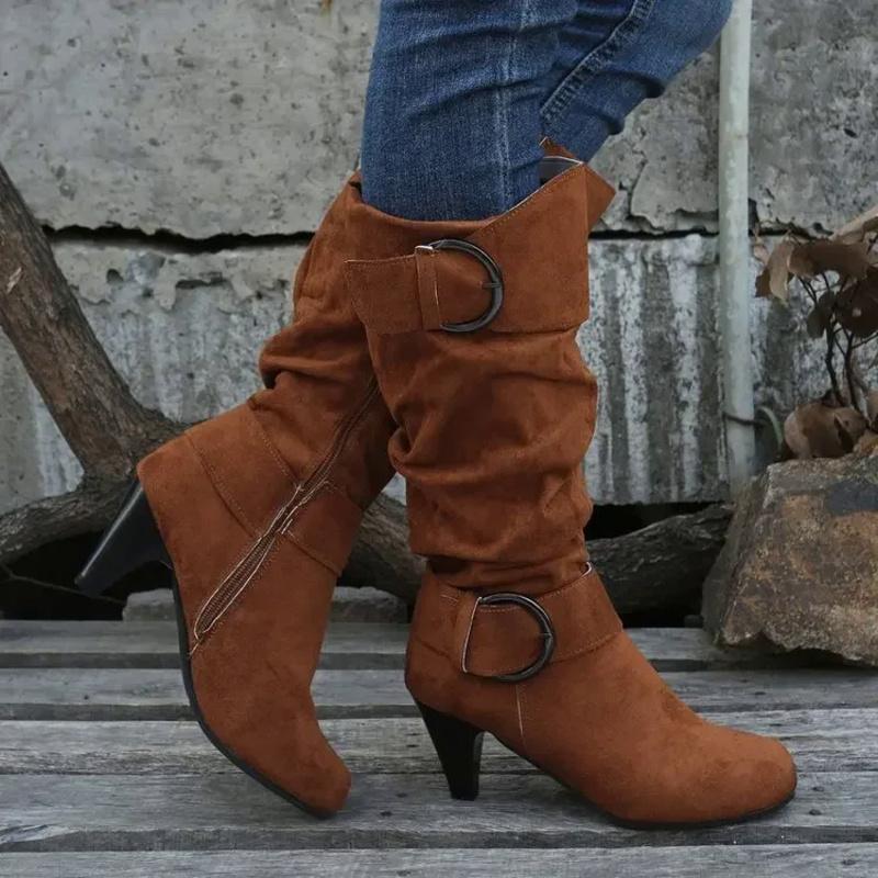 Knee-high Zipper Women's Modern Boots Women's Shoes High Quality New Pointed Toe Solid English Style Fashion Casual Plus Size 43