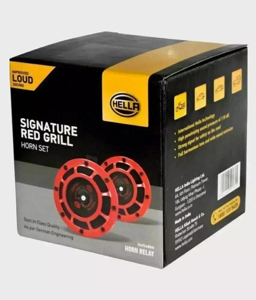 Genuine Hella 12v Red Grill Super Dual Tone Horn Set 500Hz 300hz Relay & Harness