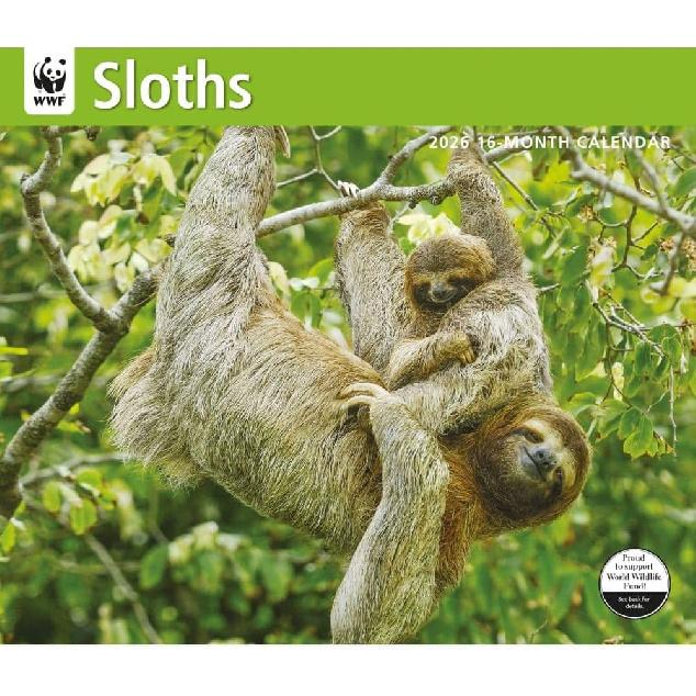 Carousel Calendars, Sloths WWF 2026 Wall Calendar, 12.01'' X 14.09'', 16-Month Calendar with Stapled Binding
