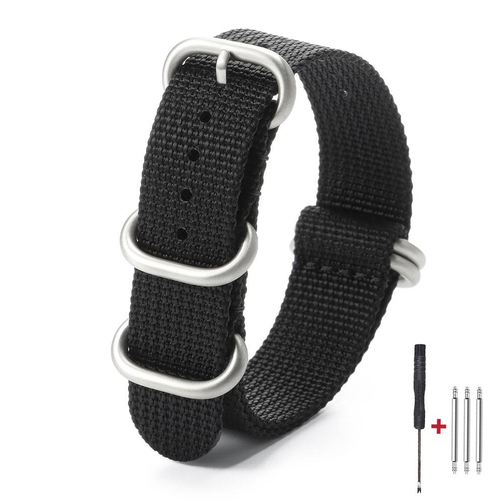 Military Sports Watch Strap Nylon Silver Ring Buckle 18mm 20mm 22mm Man Women for Seiko Ribbed Braid Replace Watch Accessories