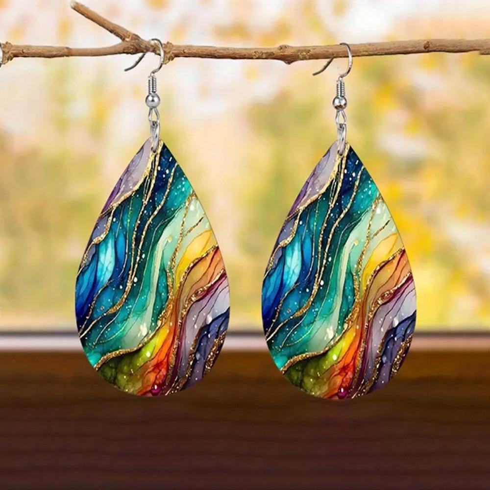 Trendy Waterdrop Hoop Earrings for Women 2025 New European and American Retro Unique Colorful Earrings Jewelry Accessories