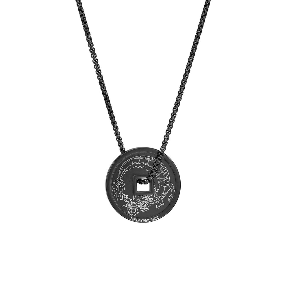 

Emporio Armani Silver Dragon Copper Coin Style Street Fashion Stainless Steel Necklace Men necklace Black EGS3045001 Basic Packaging