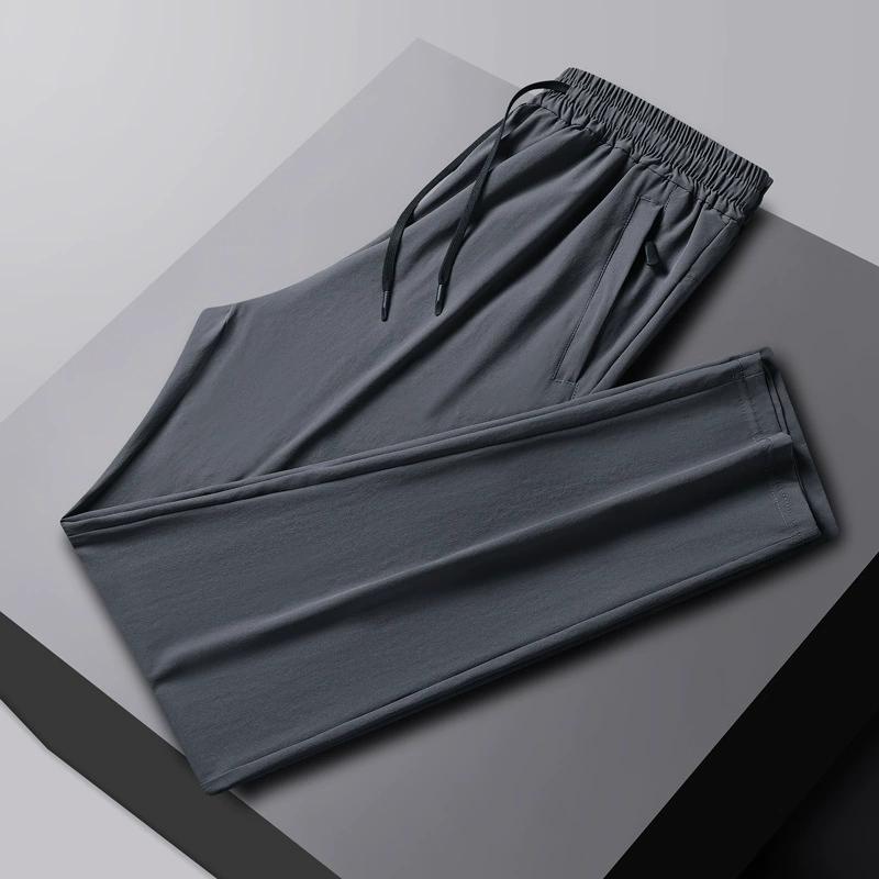 Summer Ice Silk Quick Drying Casual Pants for Men, Thin Straight Leg Pants, Breathable Large Size, Loose Fit, Sports Ankle Pants for Men