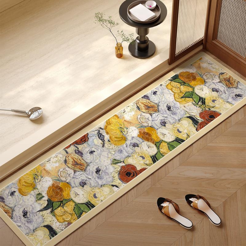 Retro Garden Floral Long Bathroom Mat Non Slip Anti Fatigue Washable Floor Rug for Indoor Use Home Decor