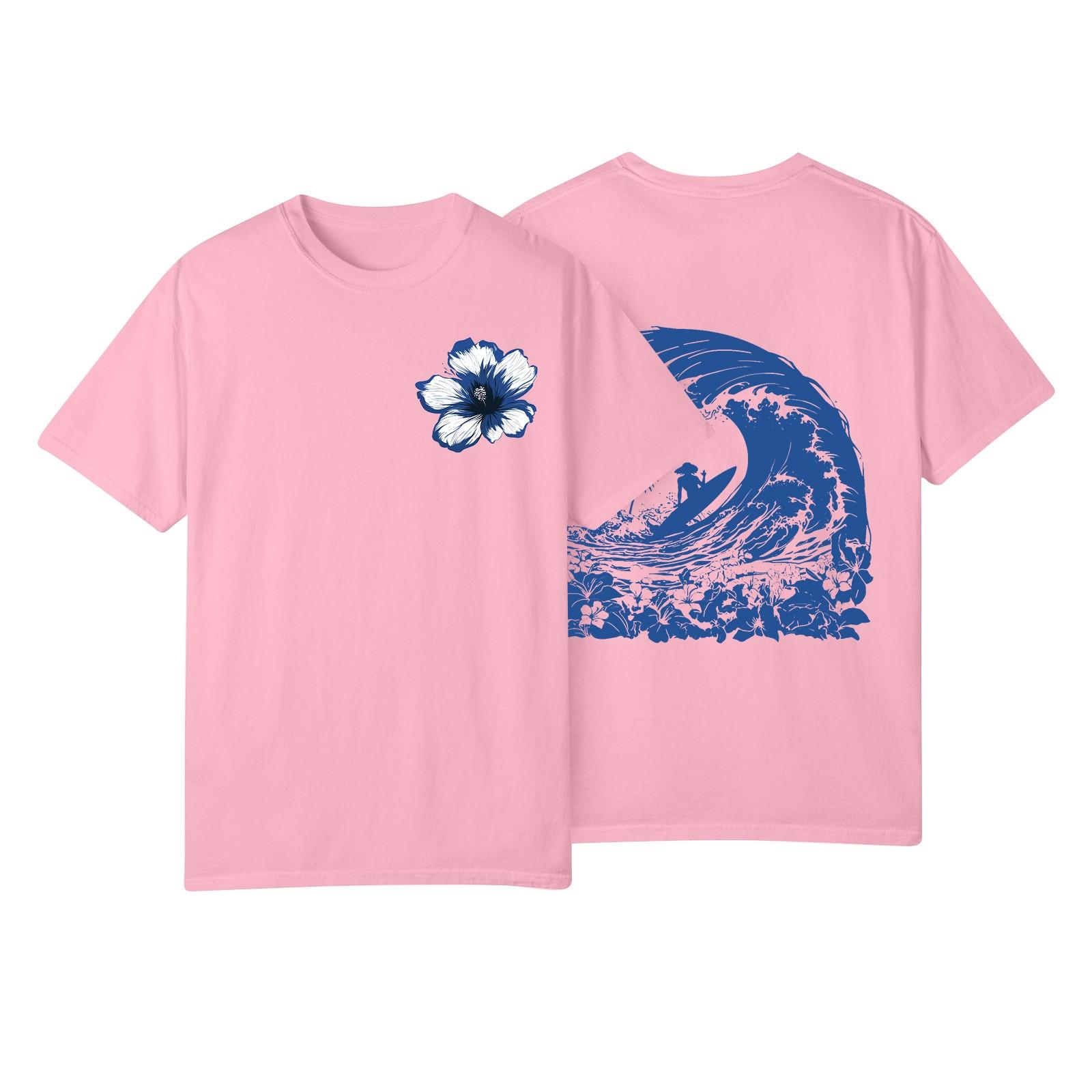 

Женская модная повседневная плиссированная футболка с коротким рукавом с принтом XXL розовый