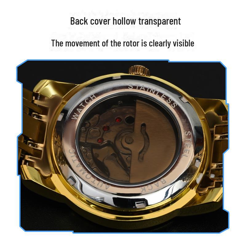 Aili Feida Men's Quartz Hollow Watch with Visible Back and Butterfly Buckle