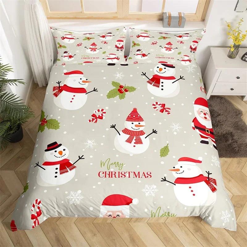 Weihnachts-Bettbezug Cartoon Schneemann Hirsch Rentier Bettwäsche-Set Einzelgröße Mikrofaser Niedlich Lebkuchen Strumpf Bettdeckenbezug
