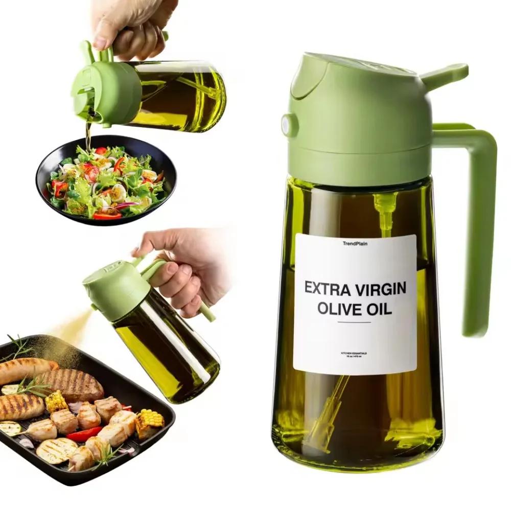 

470ML 2 in 1 Olive Oil Dispenser Bottle Light-Blocking Dark Oil Sprayer for Cooking for Kitchen Dark Green Glass Oil Bottle зелений