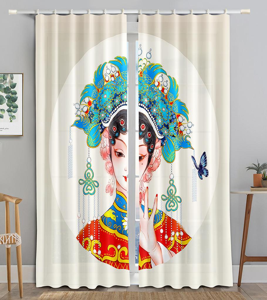 Chinese Animated Maid TraditionalOpera Blackout Window Panel Curtain Living Room Room Bedroom Bathroom Kicthen Door Cupboard Decor Hooks