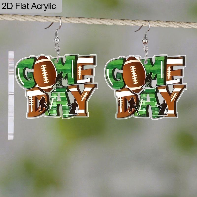 2D Flat 1 Pair Game Day Acrylic Earrings, Lightweight and Unique, Perfect for Everyday Wear, Vacations, Gifts, and Super Bowl Viewing.