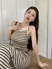 Hongkong Spicy Girl Gestricktes Gestreiftes Ärmelloses Slim Fit Midilanges Sommerkleid