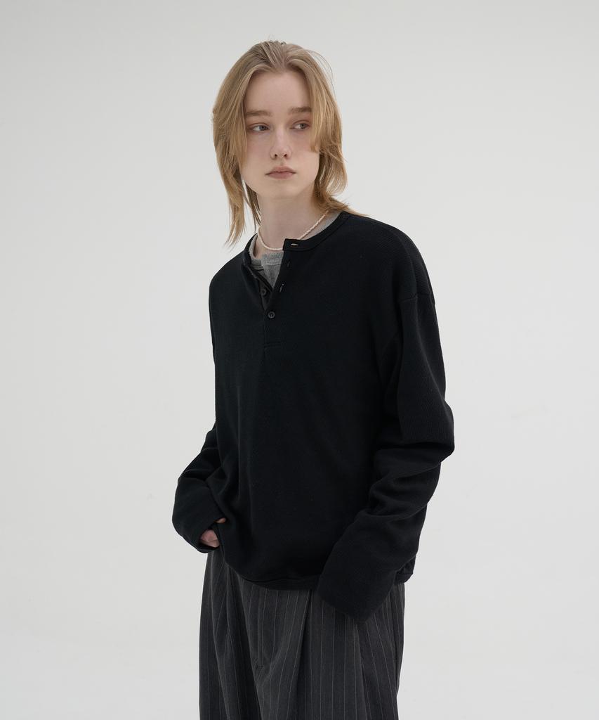 KNOUUN Pique Henley T-Shirts (Black)