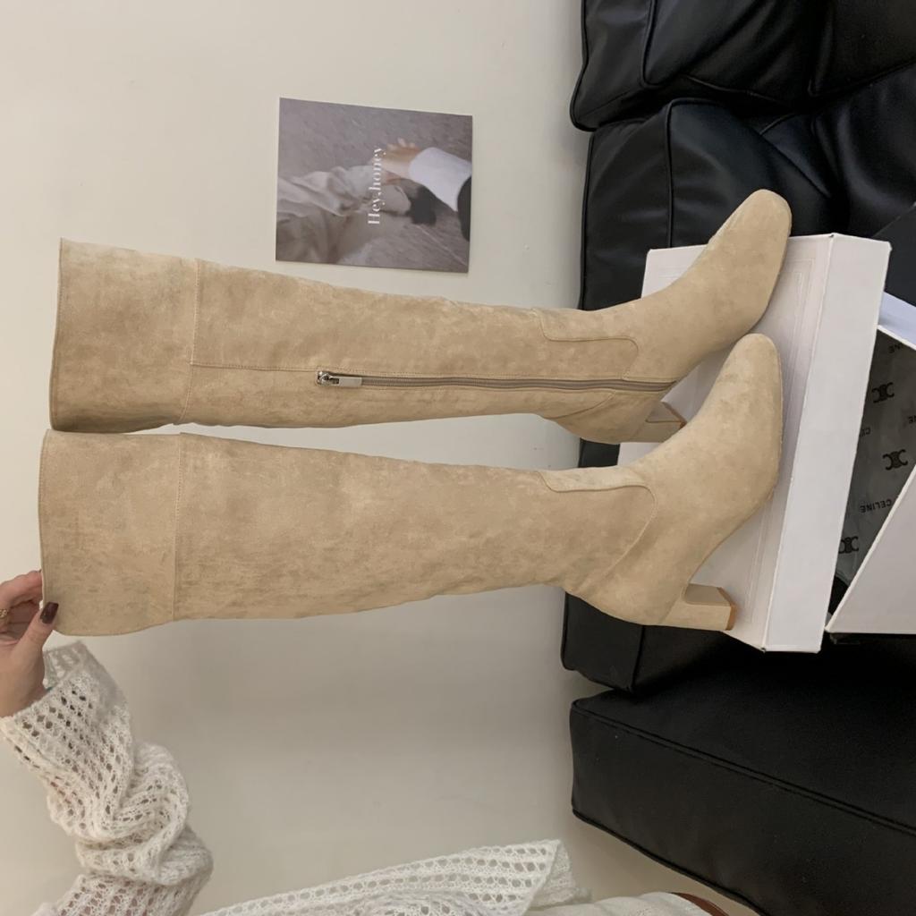 2025 new French round head tall tube thin thick heel fashion knee knight women boots two wear