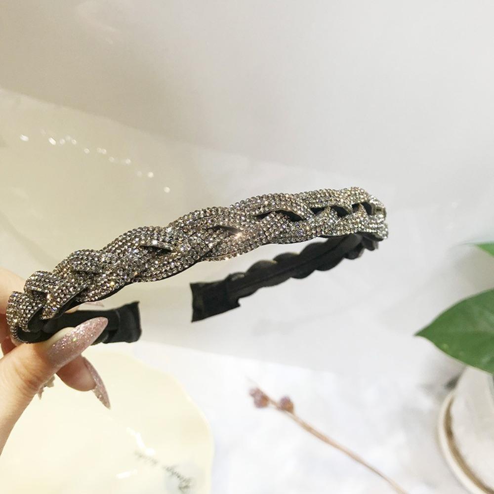 Thick Rhinestone Headband Shiny Twist Braid Hair Hoop Simple Women Hairband  Girl