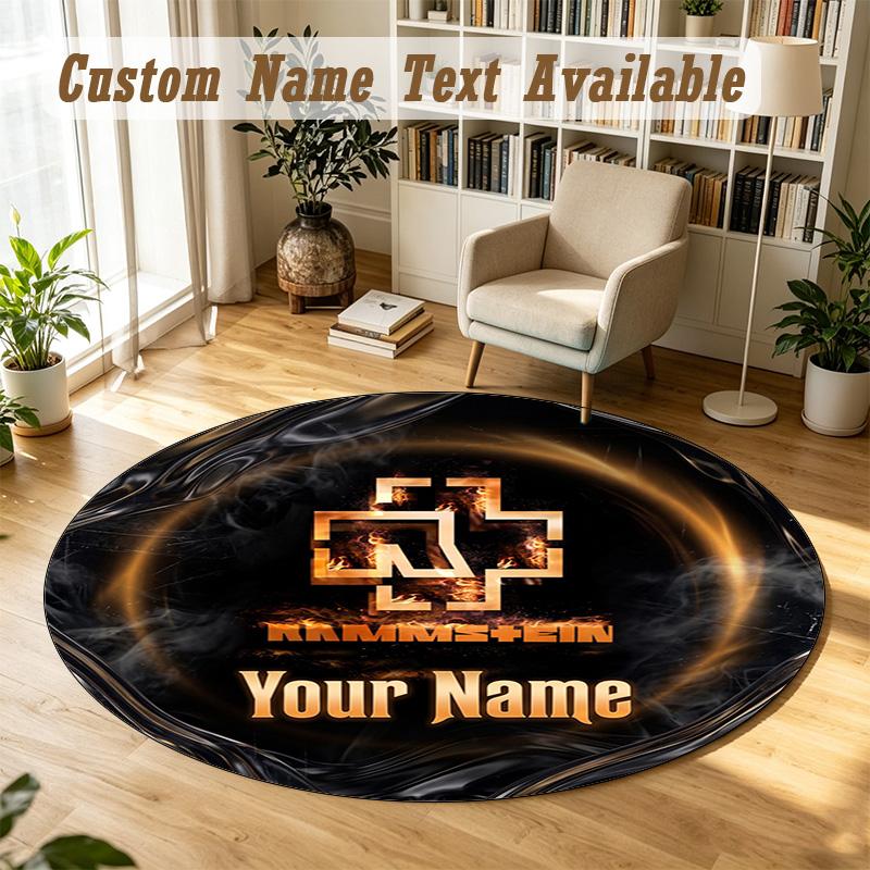 Round Rug Custom NameRammstein Pattern Non Slip Carpet Home Floor Decor