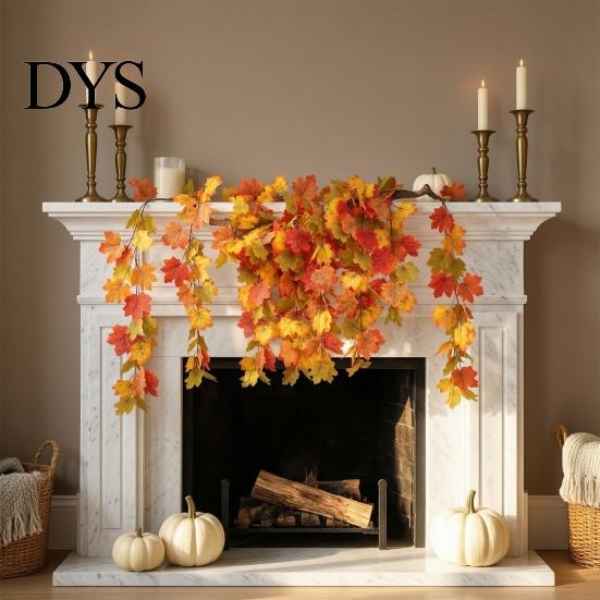 Decorazione Autunnale per la Casa, Ghirlande di Foglie d'Acero Artificiali, Ghirlanda Flessibile Realistica, Foglie di Seta Autunnali, Rattan Stagionale per Camino e Scala