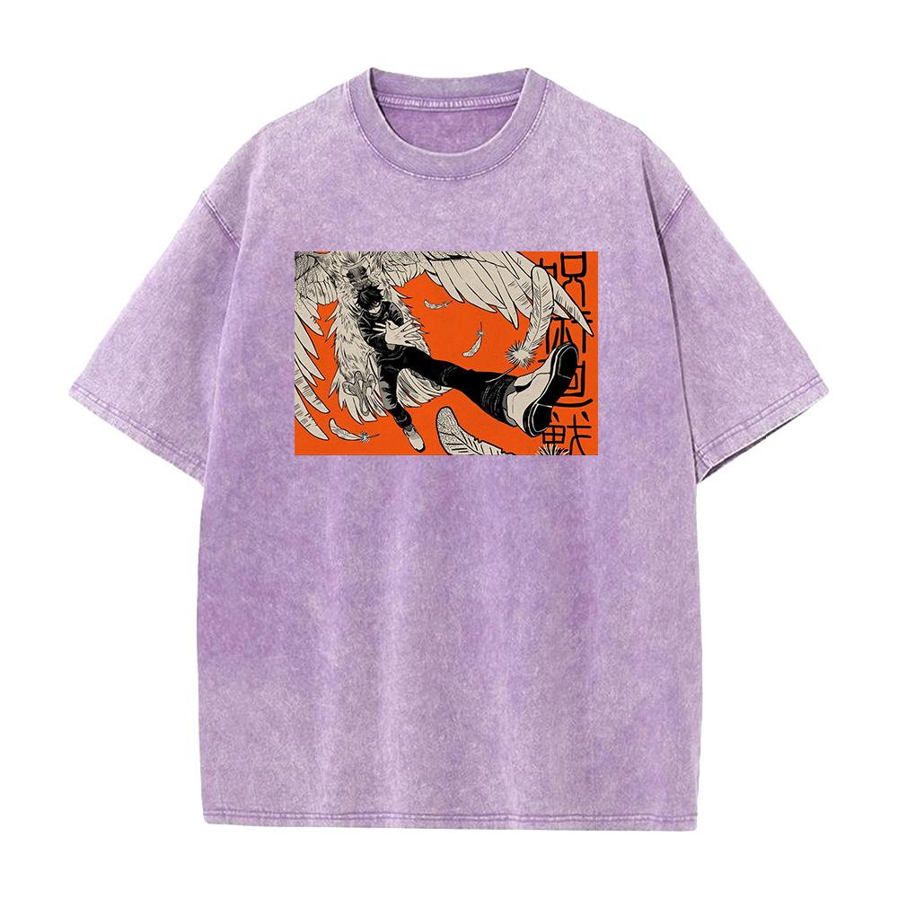 Japan Anime Jujutsu Kaisen Fushiguro Megumi Printed T Shirt Men High Quality Washed Cotton T-shirts Harajuku Male Manga Tshirt