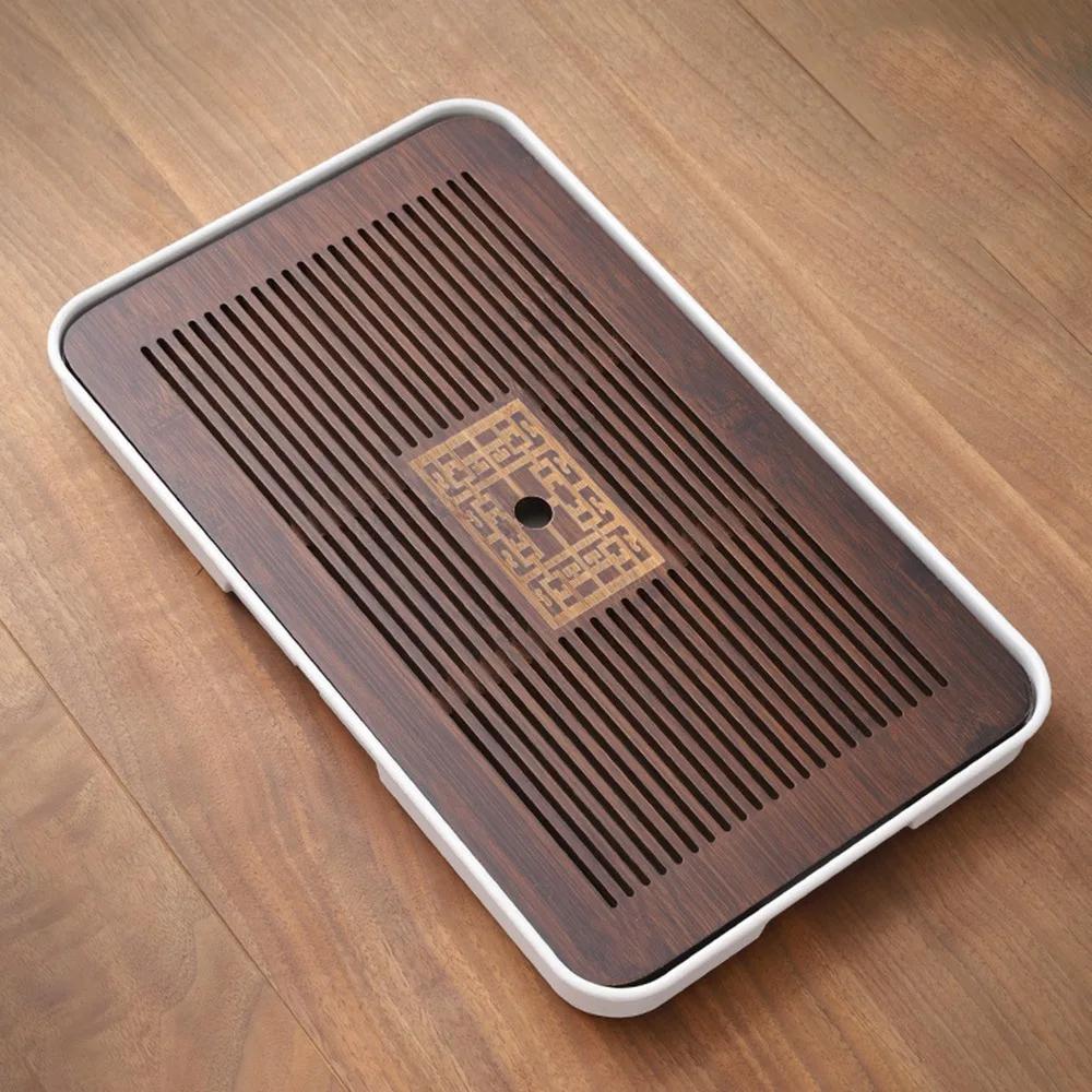 New Durable High Quality Bamboo Tea Tray 43.5x26.5cm with Water Storage Tea Serving Tray Simple Drainage Kungfu Tea Table Party