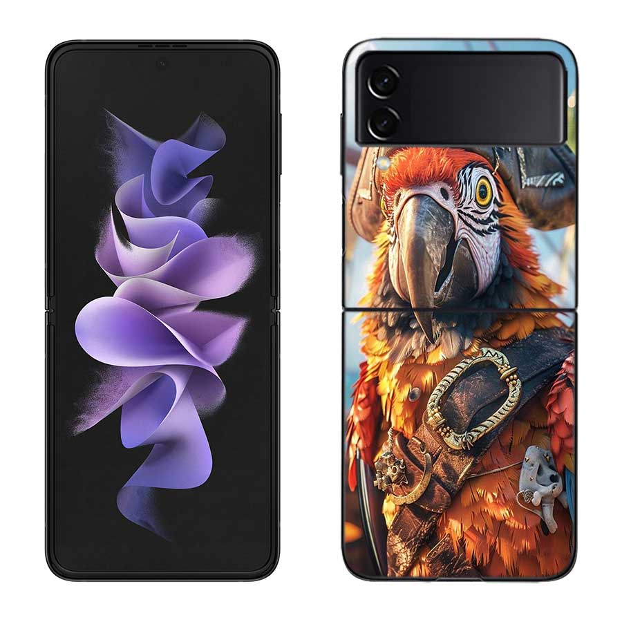 Macaw Pirate Phone Case For Samsung Z Flip 7 6 5G Galaxy Z Flip 5 4 3 Black Hard Cell Cover Luxury PC Shell Coque