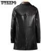 Herr Lång Business Casual Läder Vindjacka Höst och Vinter Vadderad Varm Kostymkrage Läderjacka Kappa Kappa
