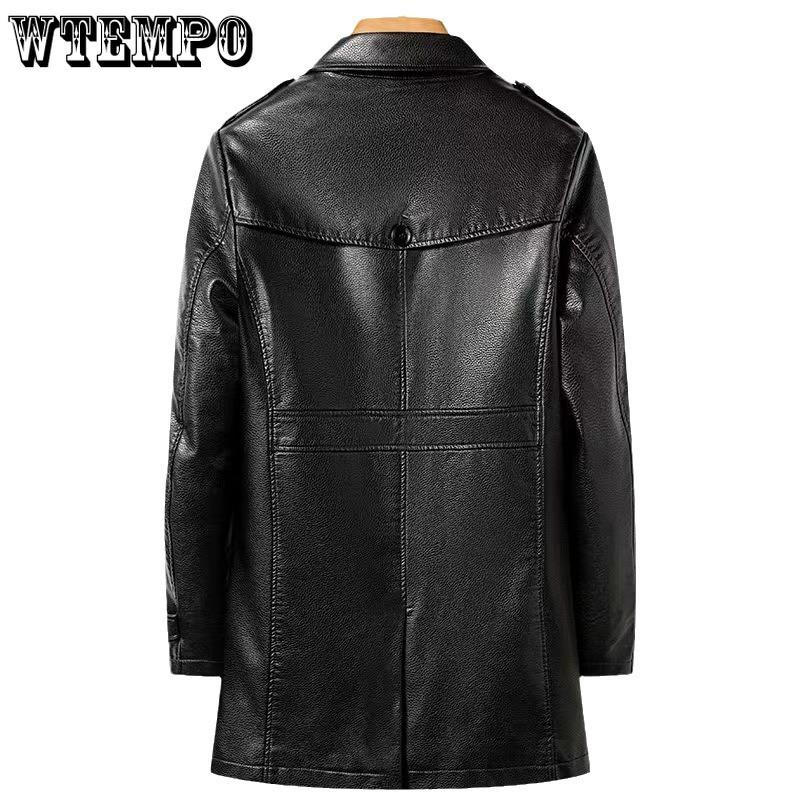 Herr Lång Business Casual Läder Vindjacka Höst och Vinter Vadderad Varm Kostymkrage Läderjacka Kappa Kappa