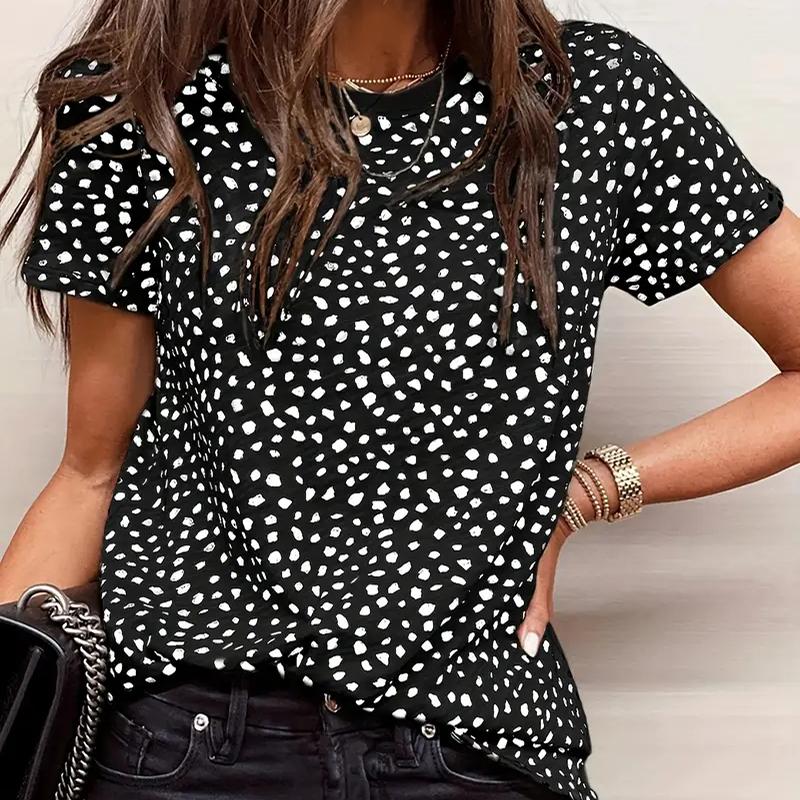

Женская летняя футболка с принтом, модная леопардовая футболка с коротким рукавом, повседневные топы с принтом L чёрный