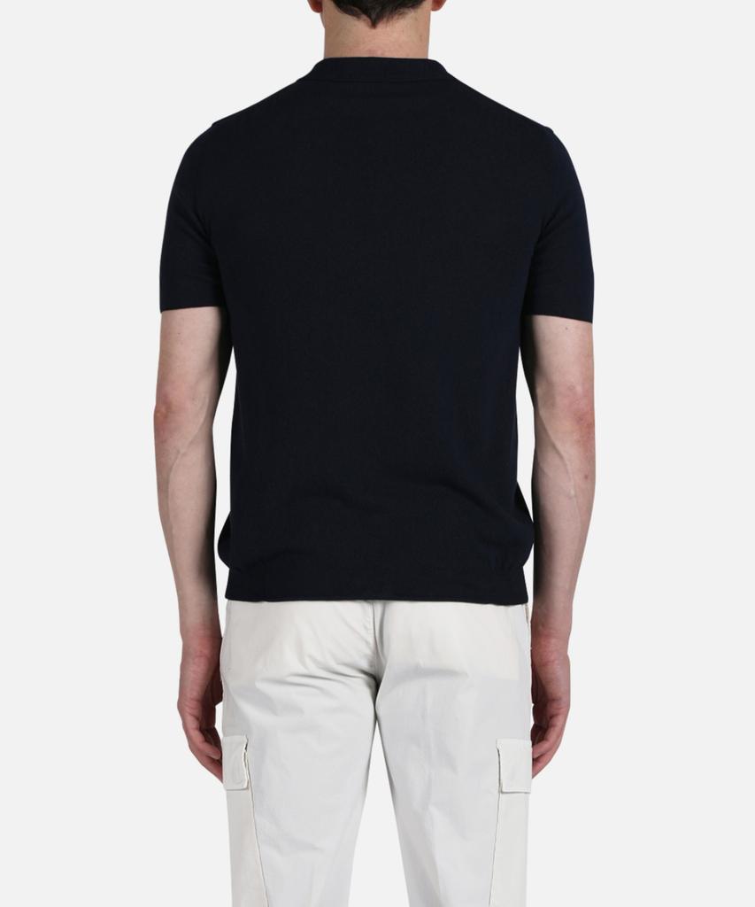 PANICALE Navy Herringbone Cotton Short Sleeve Polo Knit