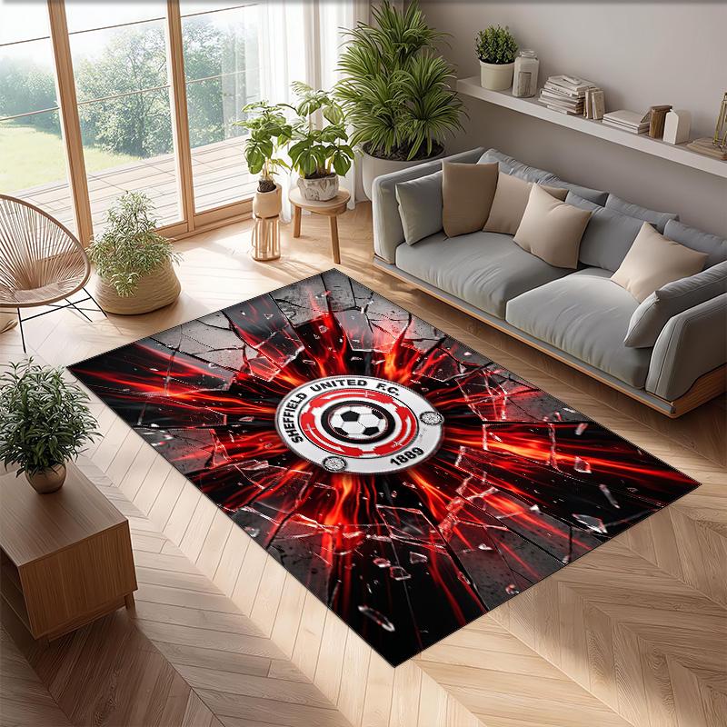 Sheffield United Football Print Crystal Velvet Rug, Comfortable Water Absorbent Non Slip Indoor Floor Carpet