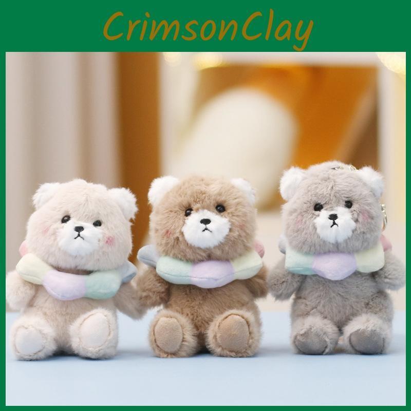 Bear Cartoon Plush Doll Keychain With Scarf Design For Collection And Kids Gift