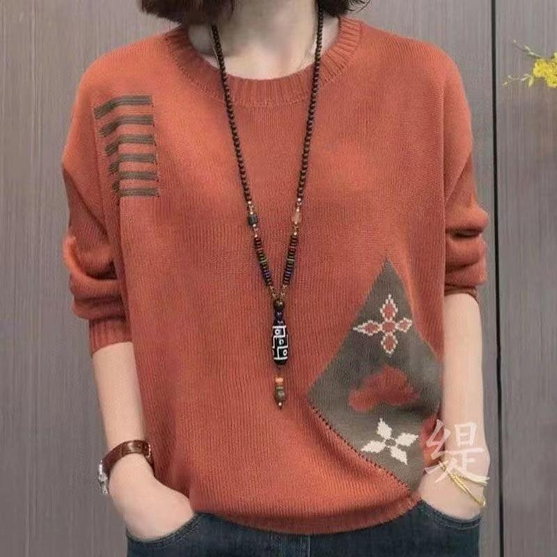 

Round Neck Sweater Sweater Women s Spring and Autumn Loose Elastic Mother Long Sleeves One size brick червоний колір