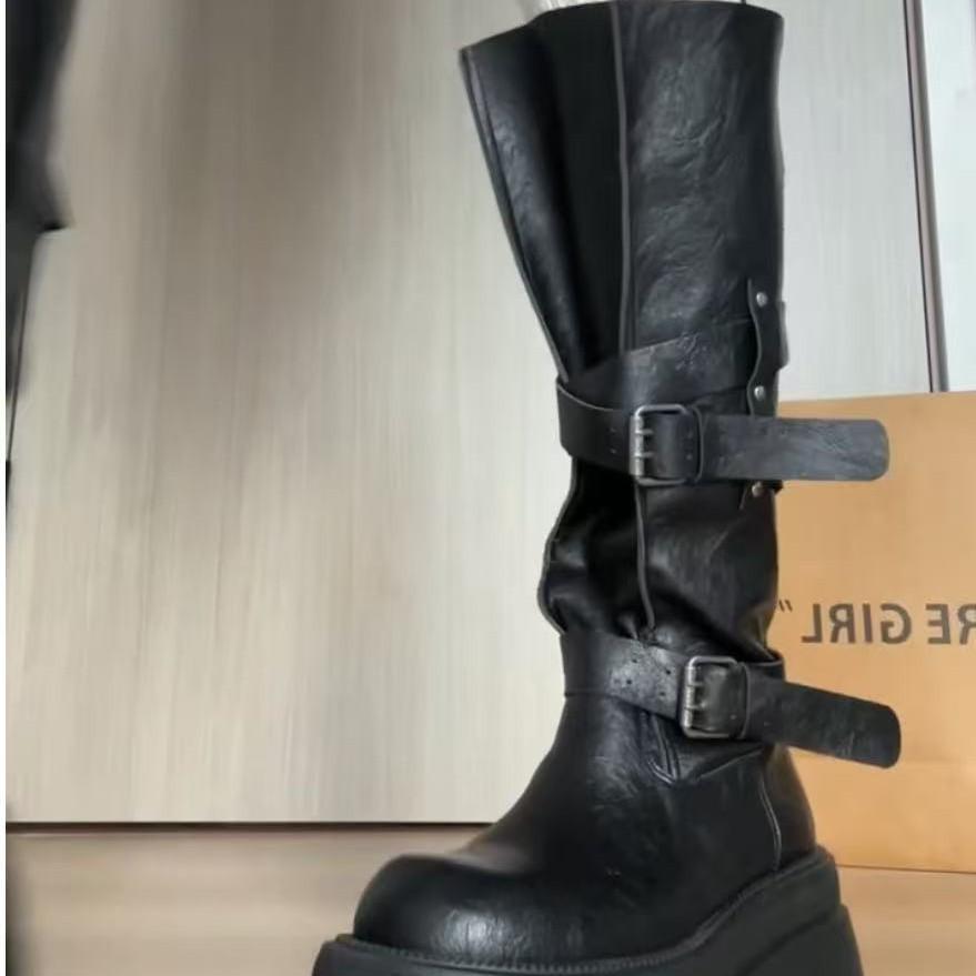 Maillard platform belt buckle boots women's 2025 new autumn and winter retro height increase but knee high knight boots