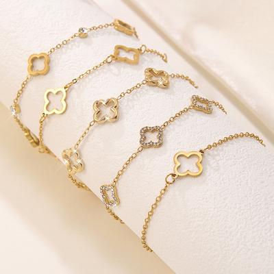 Brățară Trifoi cu Patru Frunze din Oțel Titanic Brățară Zirconiu Light Luxury și High-end Bijuterii Elegante la Modă și Versatile