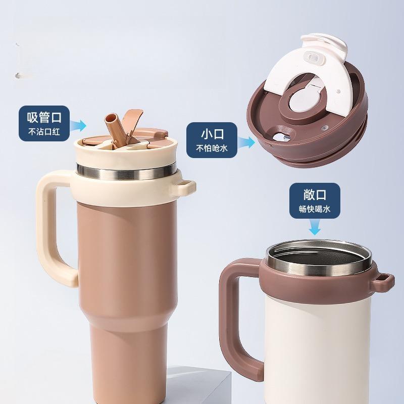 40oz Double Wall 304 Stainless Steel Tumbler with Handle, Dual Drink Sliding Lid Large Capacity Iced Coffee Cold Cup
