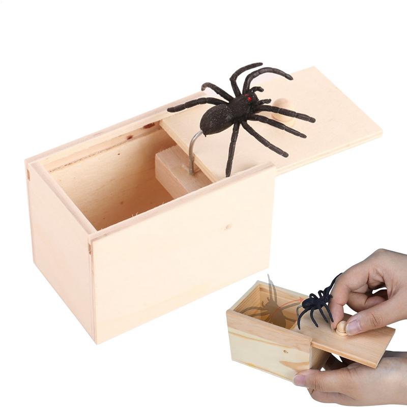 1Pc Wooden Prank Trick Practical Joke Home Office Scare Toy Box Gag Spider Parents Friend Funny Play Joke Gift Surprising Box