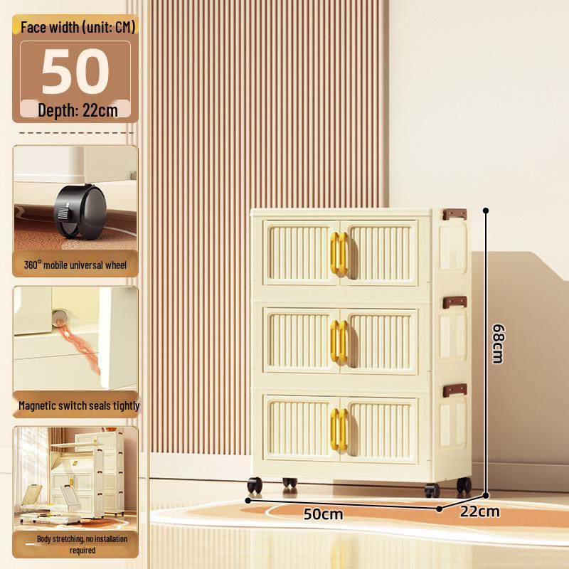 40-60cm Wide Transparent Foldable Double Door Floor Storage Cabinet with Multiple Layers