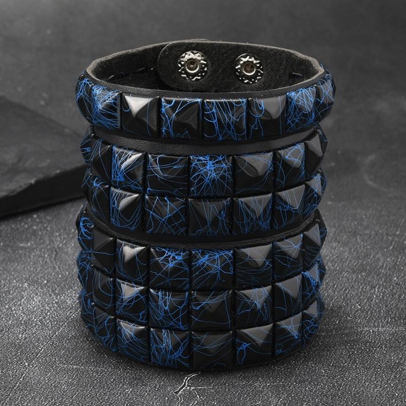 3Pcs Punk Bracelets for Night Activities Square Stud Leather Wrist Chain Comfortable Design Lightweight Wear Bangle