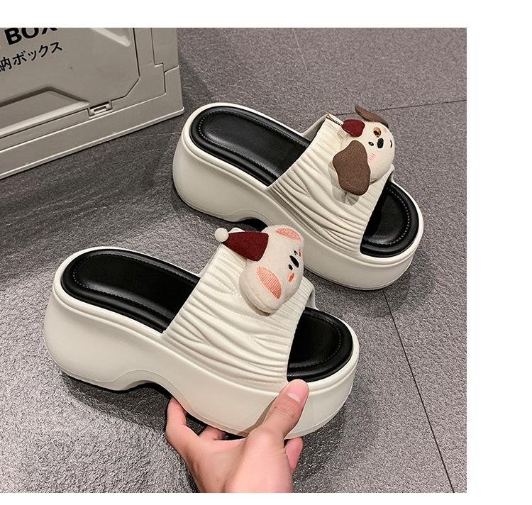 

Cartoon cute slippers women thick-soled outer wear 5 spring new fashion Internet celebrity height increase one word cool slippers 40-41 белый