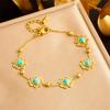 DIEYURO 316L StainlessTurquoise Hollowed Out Flower Necklace Earrings Bracelet Suit Women Concise Trend Non-fading Jewelry Set
