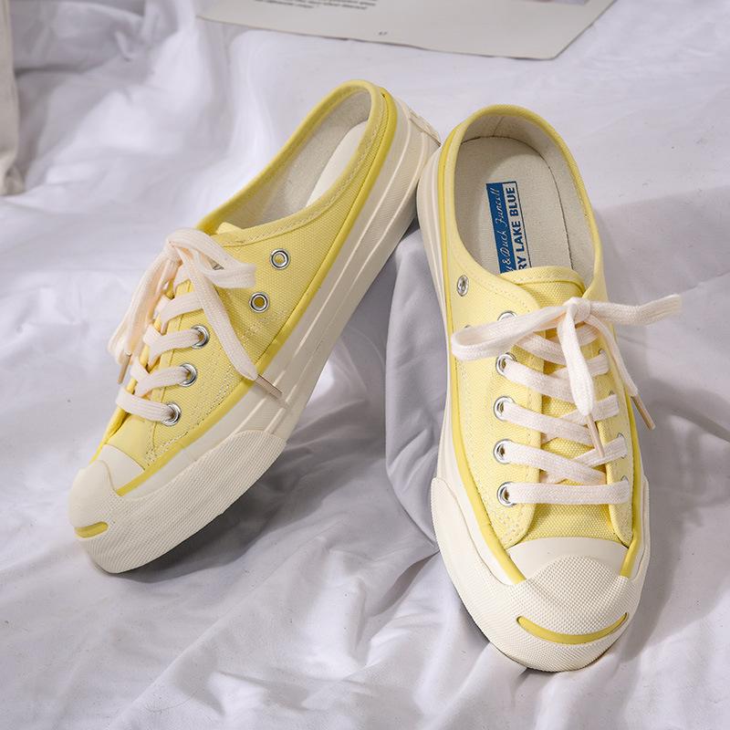 Smile Half-drag Canvas Shoes Women Without Heels New Student Lazy Shoes 303