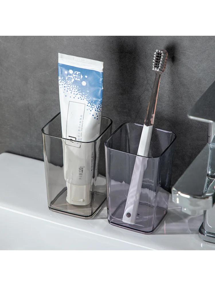 Bathroom Mouthwash Cup Transparent Square Thickened Plastic Toothbrush Travel Wash Accessories