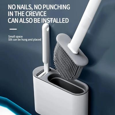 Wall-Mounted Silicone Toilet Brush Set-Easy-Install, Long-Handle,No Dead Corners,Efficient Cleaning,Portable Design with Holder