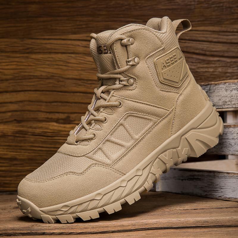

Мужские скальные туфли Тактические ботинки Водонепроницаемые Военные Высокого качества Мотоциклетные Охотничьи Походные Дышащие ботинки 47 песочный
