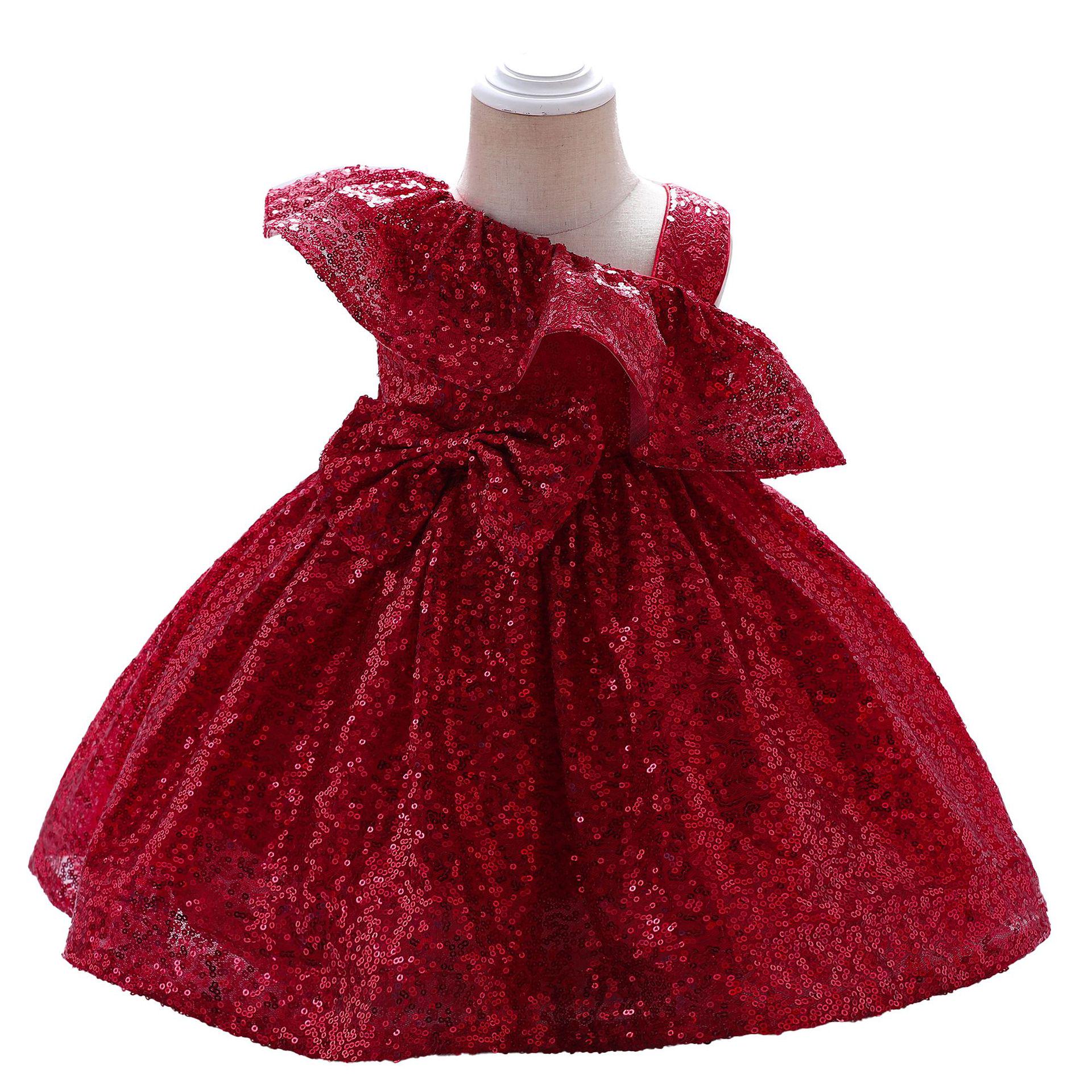 

Sequined Baby Girl First Birthday One-Shoulder Princess Dress 80cm красный
