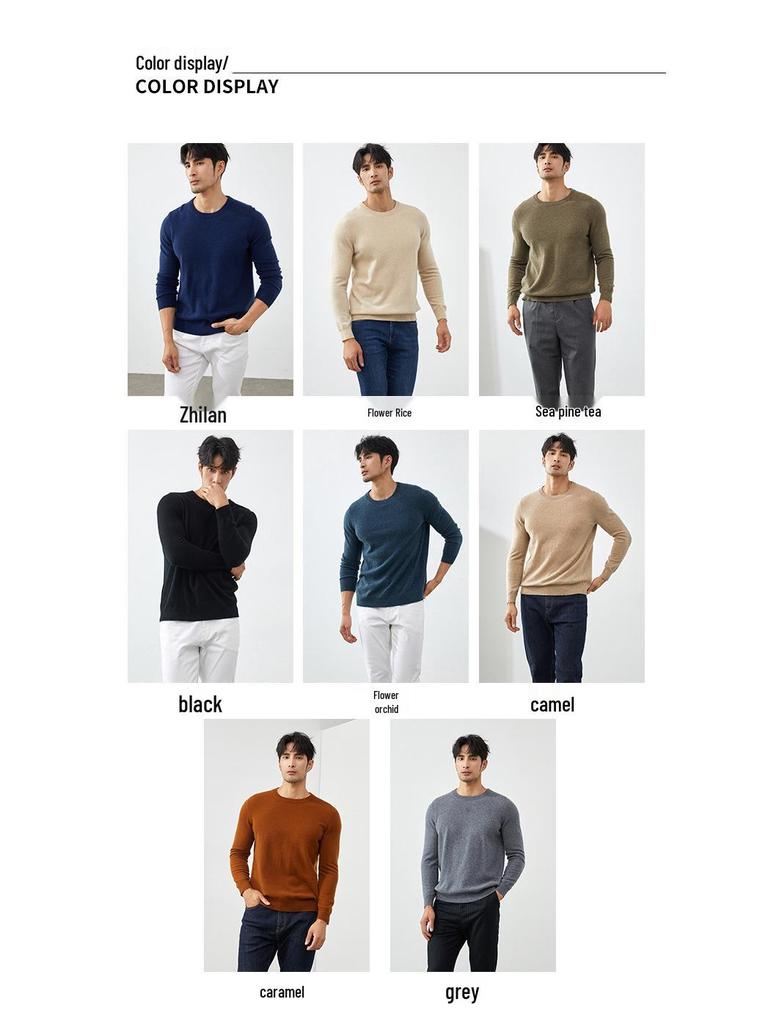 Men's 100% Cashmere Crew Neck Sweater - British Style Slim Fit for Autumn/Winter