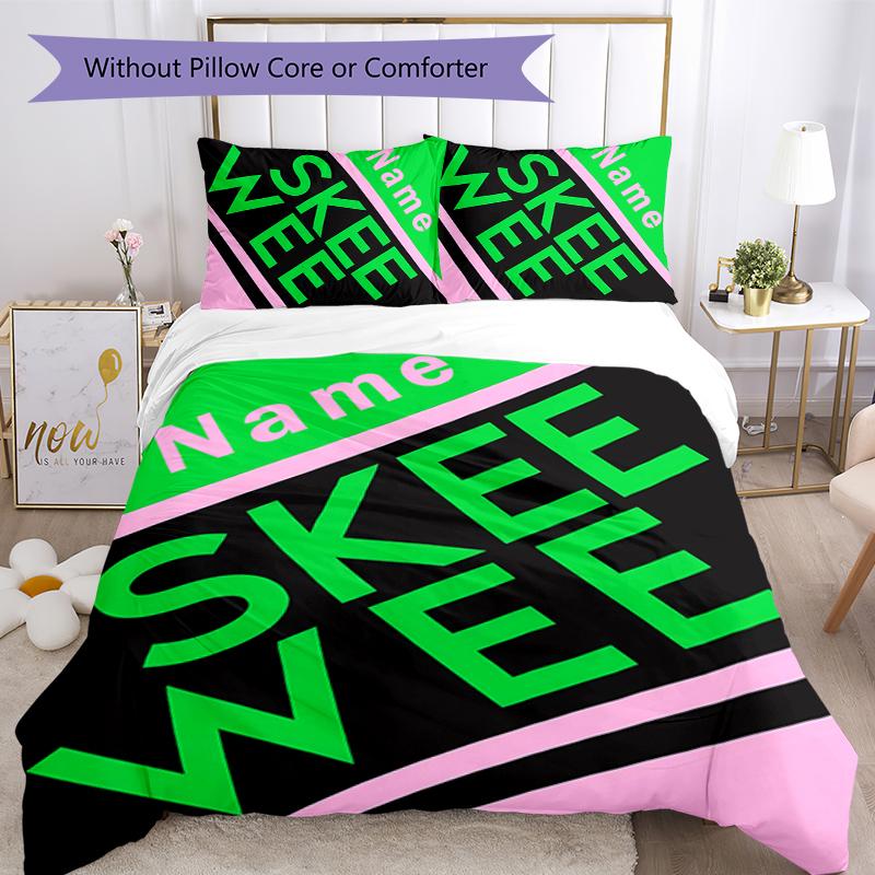 3pcs Custom Name Alpha Kappa Alpha logo Bedding Set Duvet Cover Closure Includes 1 Duvet Cover & 2 Pillowcases for All Seasons Bedroom Decor