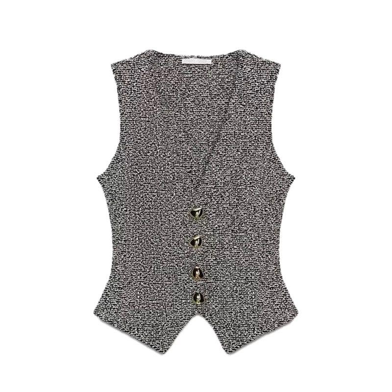 

Za Осень и Зиму Новинки Женская Одежда Zr Европейский и Американский Стиль V-образный вырез Без рукавов Пуговицы Текстурированный Жилет Брюки 5039215 Gray Top L