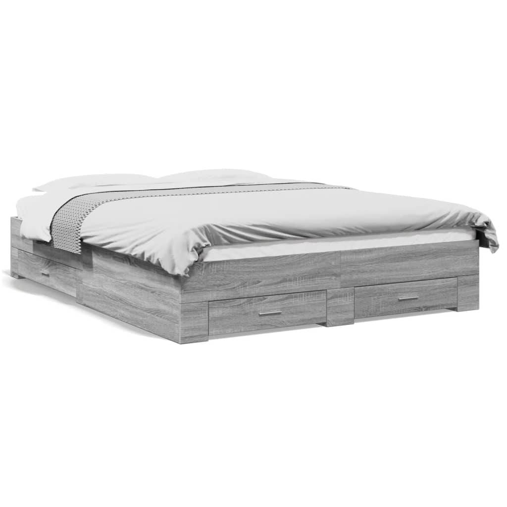 Grey Sonoma Bed Frame with Drawers 140x200 cm Engineered Wood